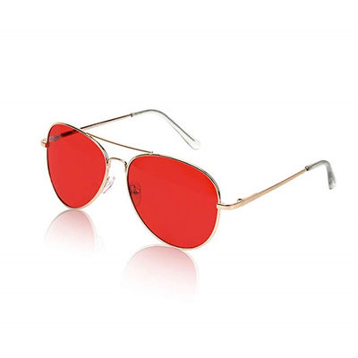 라운드 UV400 빨간 색채 요법 선글라스 125 밀리미터 팔 금 프레임